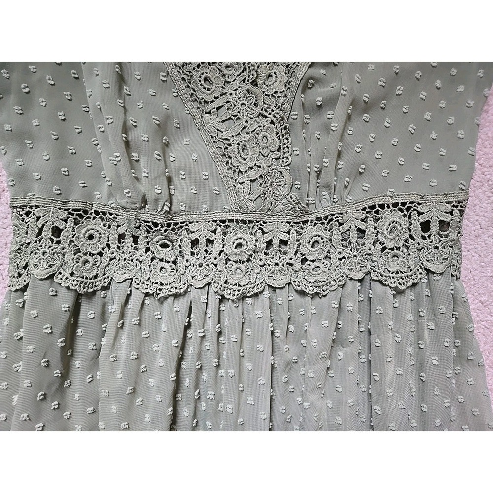 WATER LILY Lace Trim Olive Green Maxi Dress Size Medium M Tiered - Picture 10 of 16